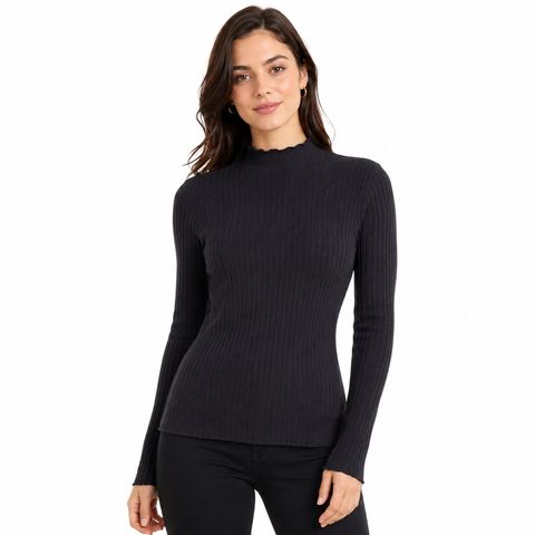Blusa de Lã Canelada Gola Alta