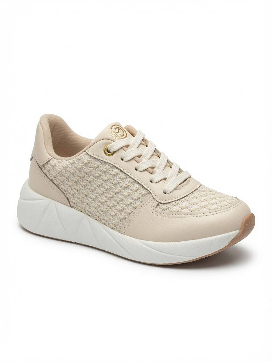 Tenis Fem. de Uso Comum C/ Sola Sint. Cabedal Text Creme — foto 2