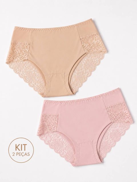 Calcinha Kit C/2 Peças Rosa e Bege